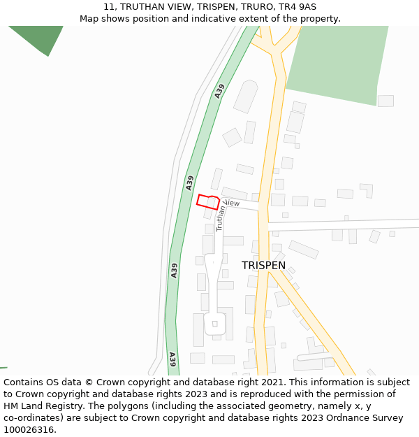 11, TRUTHAN VIEW, TRISPEN, TRURO, TR4 9AS: Location map and indicative extent of plot