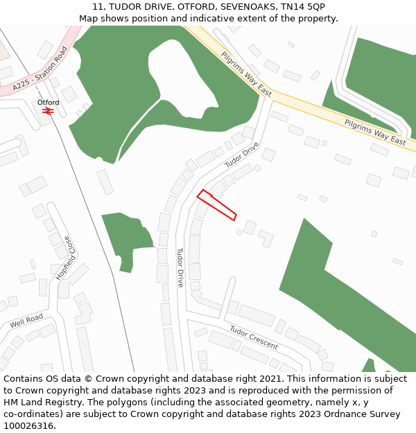 11, TUDOR DRIVE, OTFORD, SEVENOAKS, TN14 5QP: Location map and indicative extent of plot