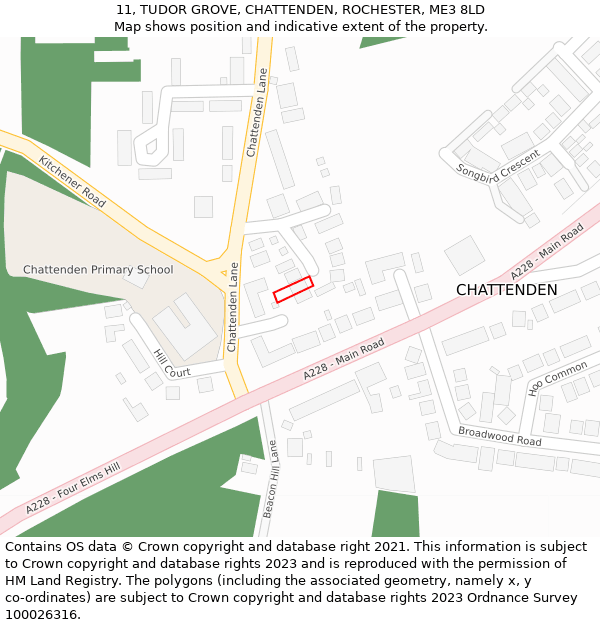 11, TUDOR GROVE, CHATTENDEN, ROCHESTER, ME3 8LD: Location map and indicative extent of plot