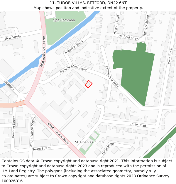 11, TUDOR VILLAS, RETFORD, DN22 6NT: Location map and indicative extent of plot