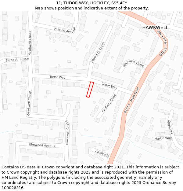 11, TUDOR WAY, HOCKLEY, SS5 4EY: Location map and indicative extent of plot