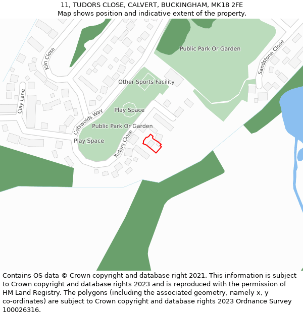 11, TUDORS CLOSE, CALVERT, BUCKINGHAM, MK18 2FE: Location map and indicative extent of plot