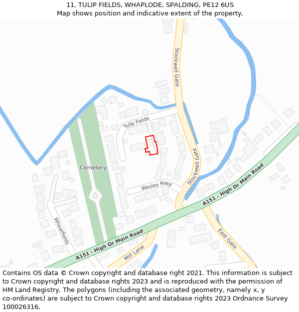 11, TULIP FIELDS, WHAPLODE, SPALDING, PE12 6US: Location map and indicative extent of plot