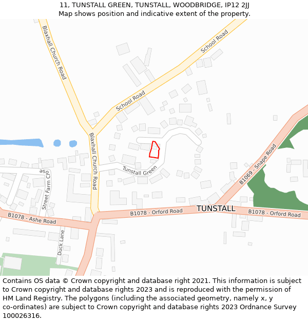 11, TUNSTALL GREEN, TUNSTALL, WOODBRIDGE, IP12 2JJ: Location map and indicative extent of plot