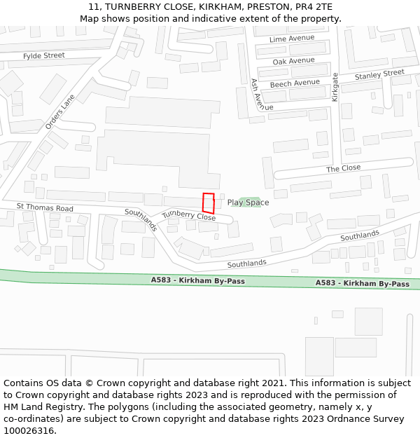 11, TURNBERRY CLOSE, KIRKHAM, PRESTON, PR4 2TE: Location map and indicative extent of plot