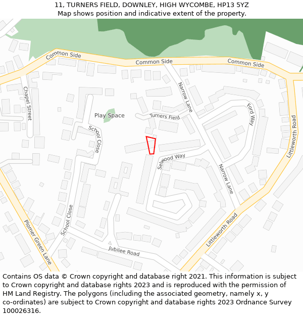 11, TURNERS FIELD, DOWNLEY, HIGH WYCOMBE, HP13 5YZ: Location map and indicative extent of plot