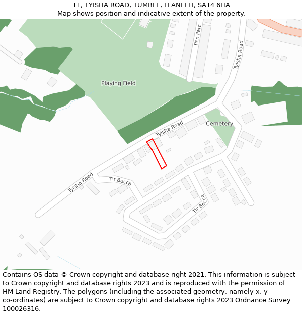 11, TYISHA ROAD, TUMBLE, LLANELLI, SA14 6HA: Location map and indicative extent of plot