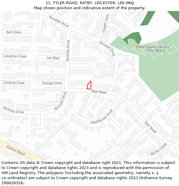 11, TYLER ROAD, RATBY, LEICESTER, LE6 0NQ: Location map and indicative extent of plot