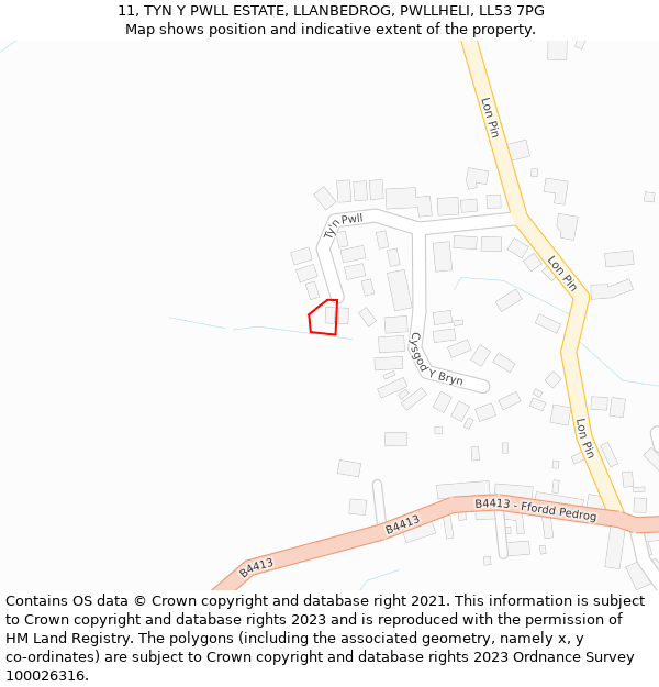 11, TYN Y PWLL ESTATE, LLANBEDROG, PWLLHELI, LL53 7PG: Location map and indicative extent of plot