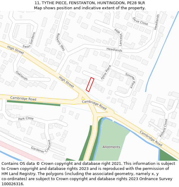 11, TYTHE PIECE, FENSTANTON, HUNTINGDON, PE28 9LR: Location map and indicative extent of plot