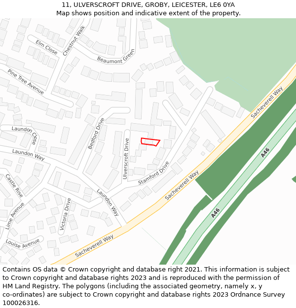 11, ULVERSCROFT DRIVE, GROBY, LEICESTER, LE6 0YA: Location map and indicative extent of plot