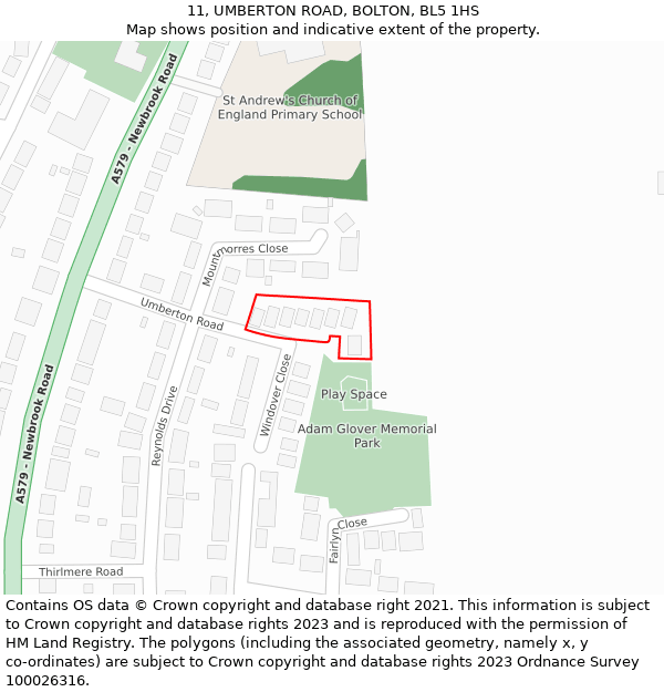 11, UMBERTON ROAD, BOLTON, BL5 1HS: Location map and indicative extent of plot