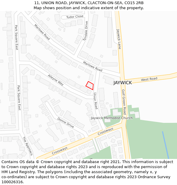 11, UNION ROAD, JAYWICK, CLACTON-ON-SEA, CO15 2RB: Location map and indicative extent of plot