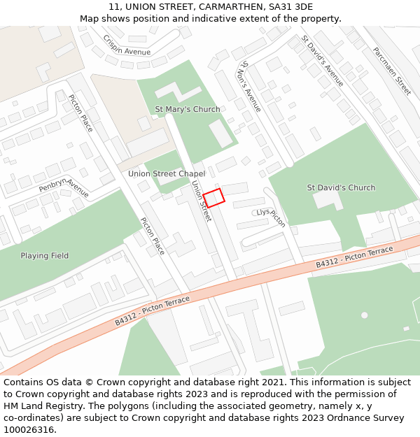 11, UNION STREET, CARMARTHEN, SA31 3DE: Location map and indicative extent of plot