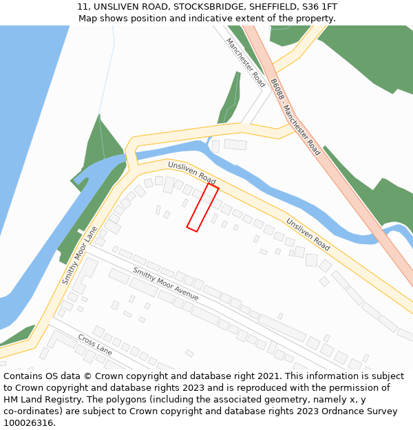 11, UNSLIVEN ROAD, STOCKSBRIDGE, SHEFFIELD, S36 1FT: Location map and indicative extent of plot