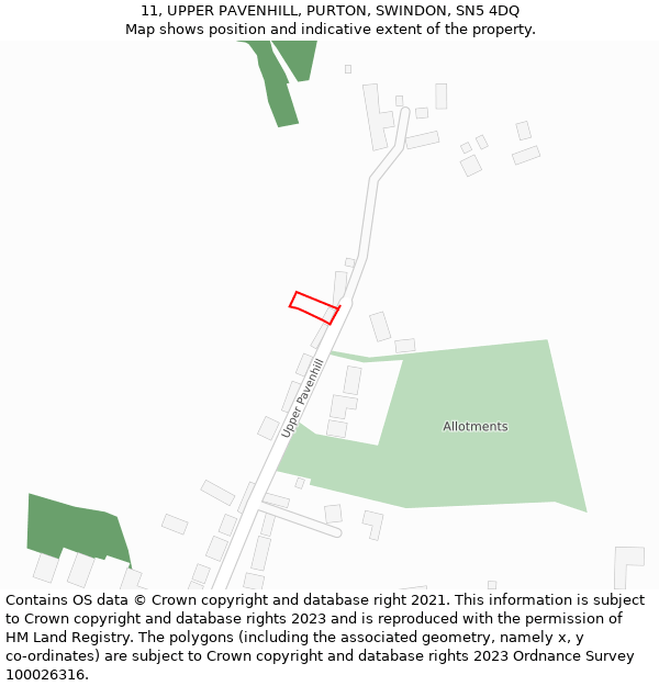 11, UPPER PAVENHILL, PURTON, SWINDON, SN5 4DQ: Location map and indicative extent of plot