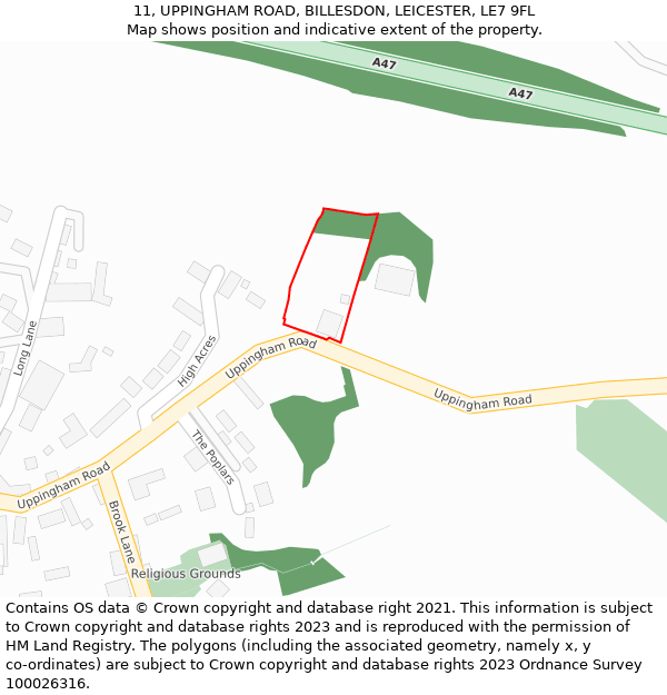 11, UPPINGHAM ROAD, BILLESDON, LEICESTER, LE7 9FL: Location map and indicative extent of plot