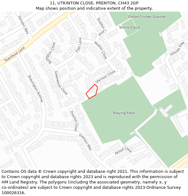 11, UTKINTON CLOSE, PRENTON, CH43 2GP: Location map and indicative extent of plot