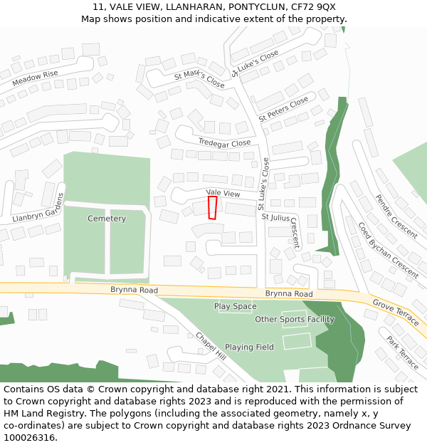 11, VALE VIEW, LLANHARAN, PONTYCLUN, CF72 9QX: Location map and indicative extent of plot