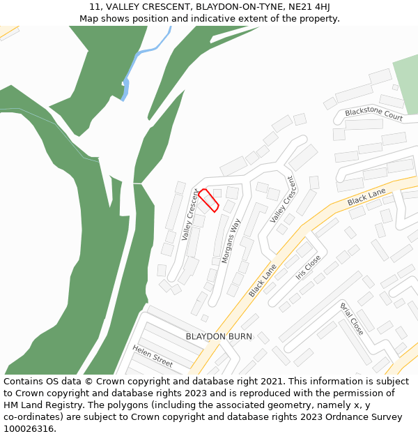 11, VALLEY CRESCENT, BLAYDON-ON-TYNE, NE21 4HJ: Location map and indicative extent of plot