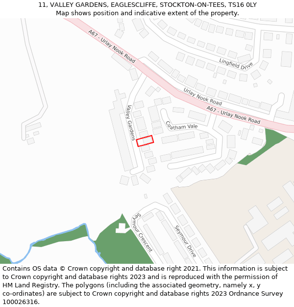 11, VALLEY GARDENS, EAGLESCLIFFE, STOCKTON-ON-TEES, TS16 0LY: Location map and indicative extent of plot