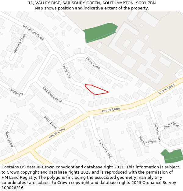 11, VALLEY RISE, SARISBURY GREEN, SOUTHAMPTON, SO31 7BN: Location map and indicative extent of plot
