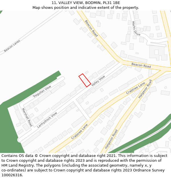 11, VALLEY VIEW, BODMIN, PL31 1BE: Location map and indicative extent of plot