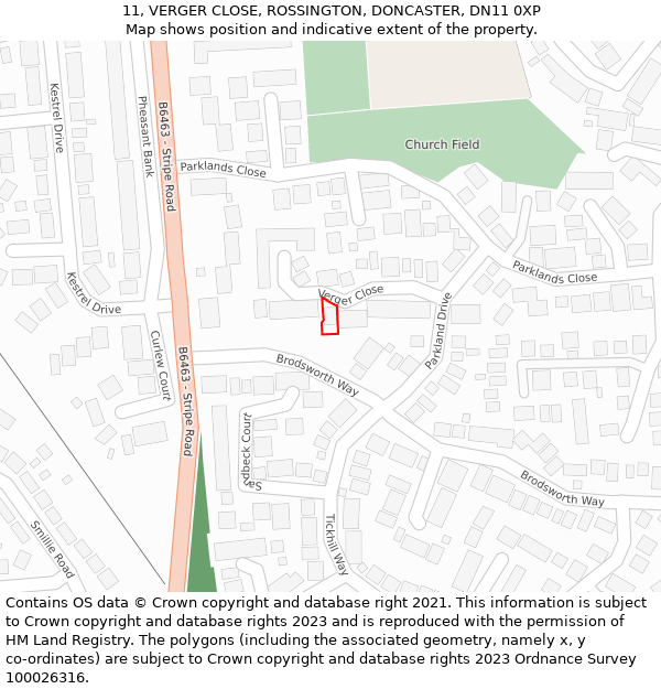 11, VERGER CLOSE, ROSSINGTON, DONCASTER, DN11 0XP: Location map and indicative extent of plot