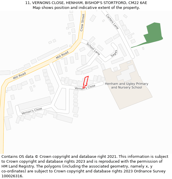11, VERNONS CLOSE, HENHAM, BISHOP'S STORTFORD, CM22 6AE: Location map and indicative extent of plot