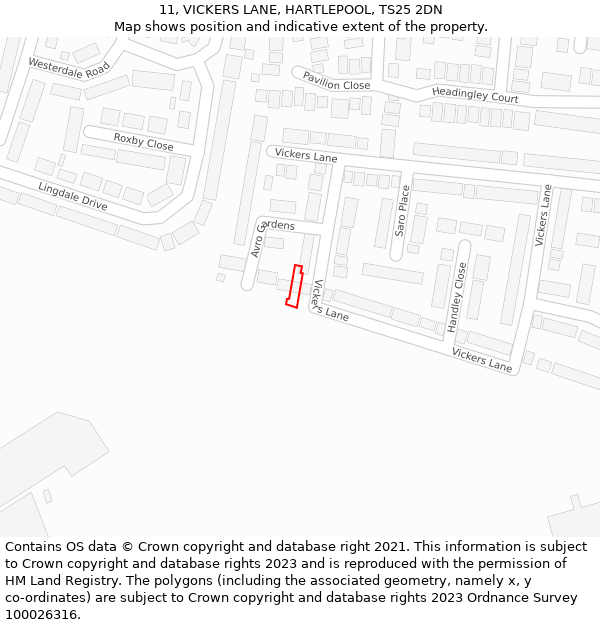 11, VICKERS LANE, HARTLEPOOL, TS25 2DN: Location map and indicative extent of plot