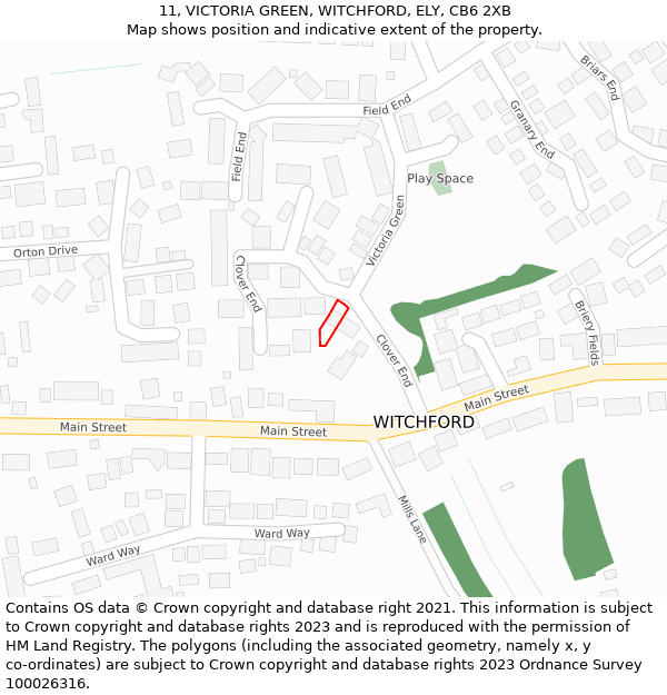 11, VICTORIA GREEN, WITCHFORD, ELY, CB6 2XB: Location map and indicative extent of plot