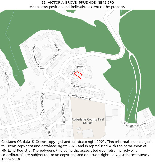 11, VICTORIA GROVE, PRUDHOE, NE42 5FG: Location map and indicative extent of plot