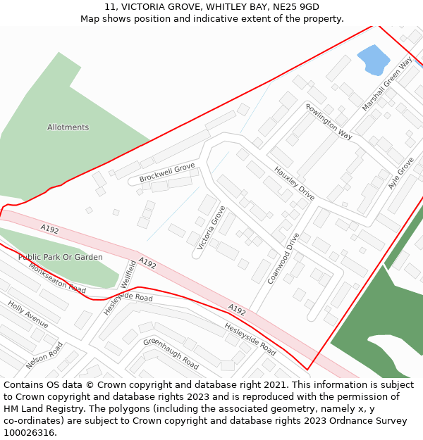 11, VICTORIA GROVE, WHITLEY BAY, NE25 9GD: Location map and indicative extent of plot