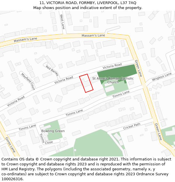 11, VICTORIA ROAD, FORMBY, LIVERPOOL, L37 7AQ: Location map and indicative extent of plot