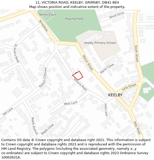 11, VICTORIA ROAD, KEELBY, GRIMSBY, DN41 8EH: Location map and indicative extent of plot