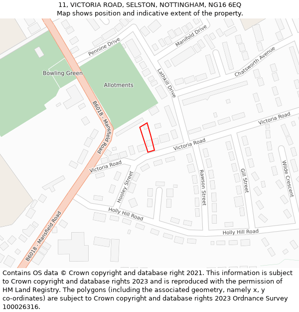 11, VICTORIA ROAD, SELSTON, NOTTINGHAM, NG16 6EQ: Location map and indicative extent of plot