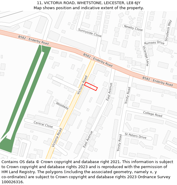 11, VICTORIA ROAD, WHETSTONE, LEICESTER, LE8 6JY: Location map and indicative extent of plot