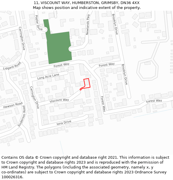 11, VISCOUNT WAY, HUMBERSTON, GRIMSBY, DN36 4XX: Location map and indicative extent of plot