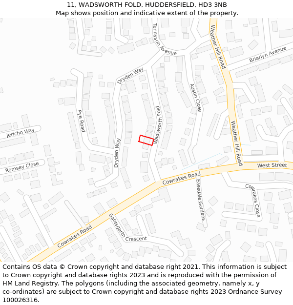 11, WADSWORTH FOLD, HUDDERSFIELD, HD3 3NB: Location map and indicative extent of plot