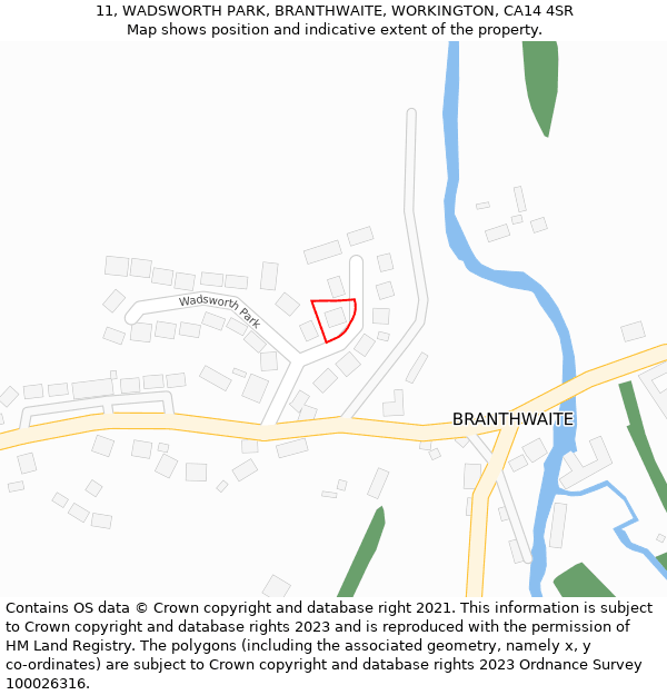 11, WADSWORTH PARK, BRANTHWAITE, WORKINGTON, CA14 4SR: Location map and indicative extent of plot