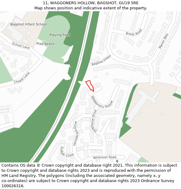 11, WAGGONERS HOLLOW, BAGSHOT, GU19 5RE: Location map and indicative extent of plot