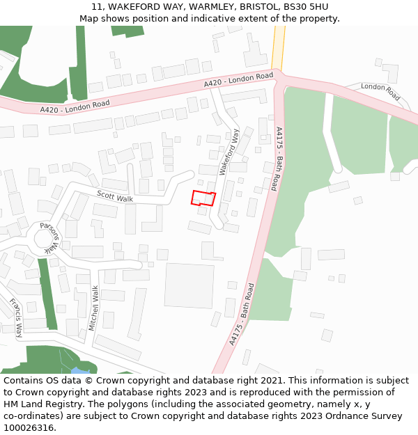 11, WAKEFORD WAY, WARMLEY, BRISTOL, BS30 5HU: Location map and indicative extent of plot