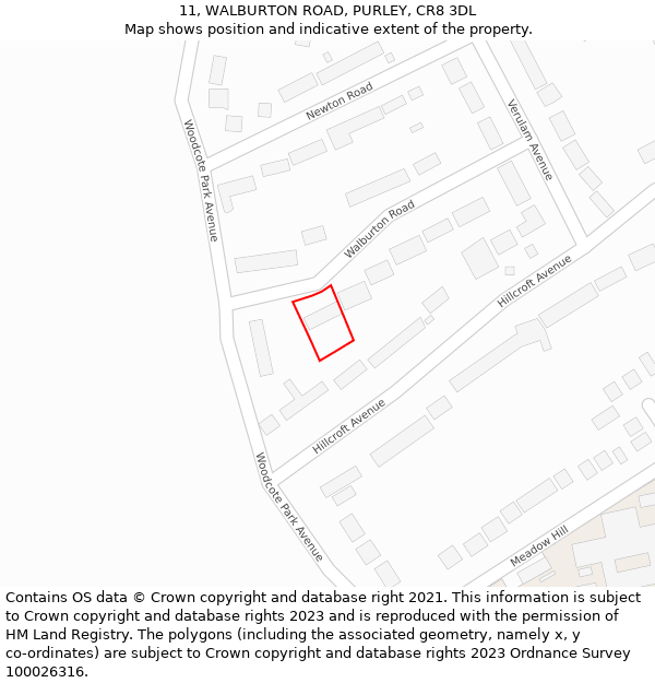 11, WALBURTON ROAD, PURLEY, CR8 3DL: Location map and indicative extent of plot