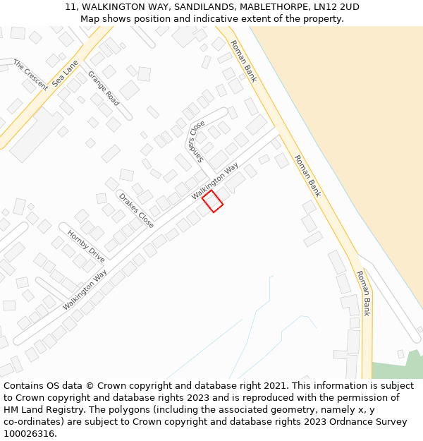 11, WALKINGTON WAY, SANDILANDS, MABLETHORPE, LN12 2UD: Location map and indicative extent of plot