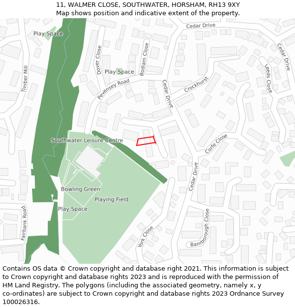 11, WALMER CLOSE, SOUTHWATER, HORSHAM, RH13 9XY: Location map and indicative extent of plot