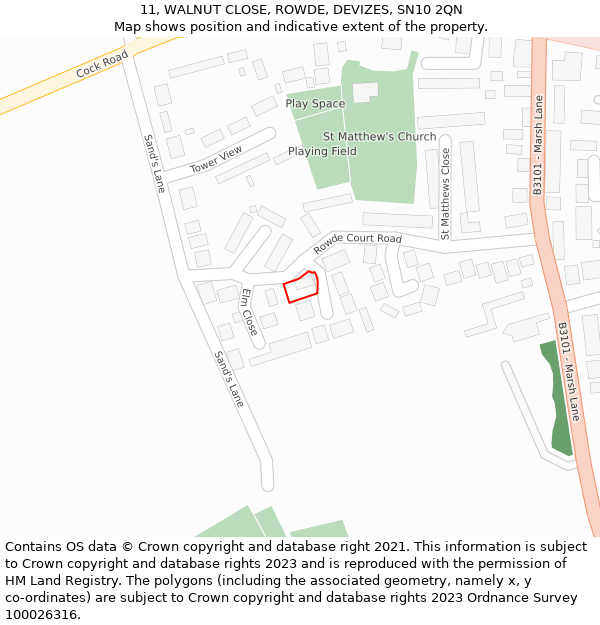 11, WALNUT CLOSE, ROWDE, DEVIZES, SN10 2QN: Location map and indicative extent of plot
