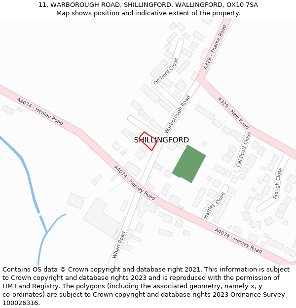 11, WARBOROUGH ROAD, SHILLINGFORD, WALLINGFORD, OX10 7SA: Location map and indicative extent of plot
