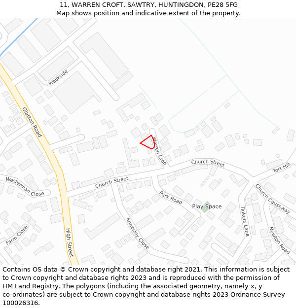 11, WARREN CROFT, SAWTRY, HUNTINGDON, PE28 5FG: Location map and indicative extent of plot