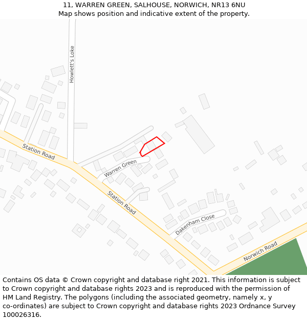 11, WARREN GREEN, SALHOUSE, NORWICH, NR13 6NU: Location map and indicative extent of plot