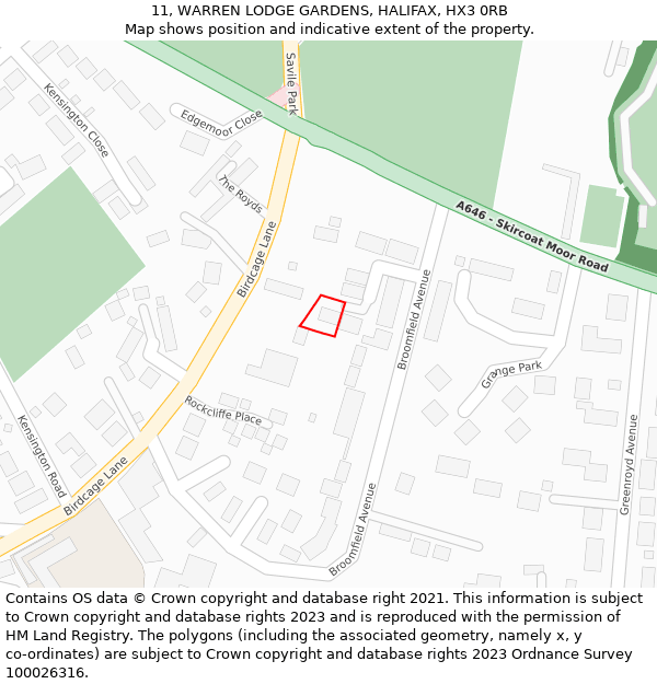 11, WARREN LODGE GARDENS, HALIFAX, HX3 0RB: Location map and indicative extent of plot